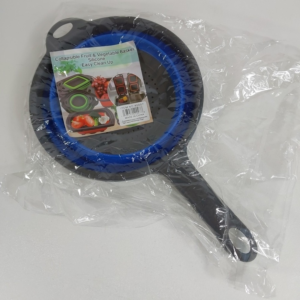 Hand-Held Silicone Collapsible Strainer Colander Flat Storage - Picture 1 of 4